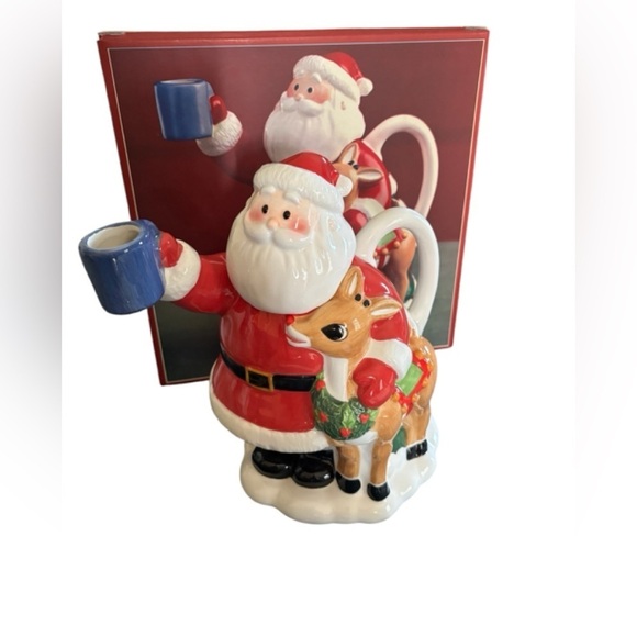 VTG Lenox Rudolph The Red Nosed Reindeer Christmas Santa Teapot Ceramic Holiday - Picture 1 of 9